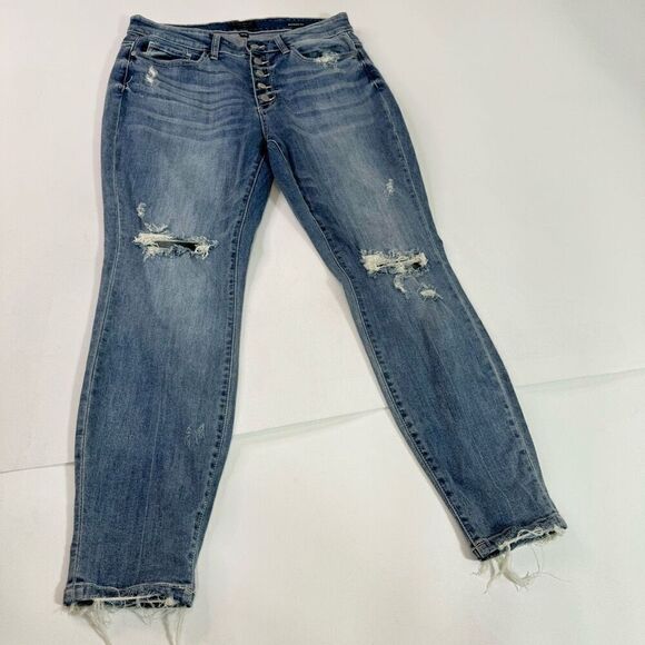 Judy Blue Jeans Womens 14W Blue Medium-Wash Boyfriend Fit Distressed Retro - Picture 1 of 10